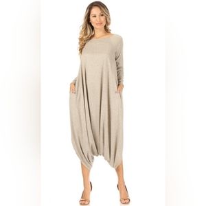 Canari Beige Oversized Harem Jumpsuit‎ | Baggy Lounge Romper w/ Pockets Boho